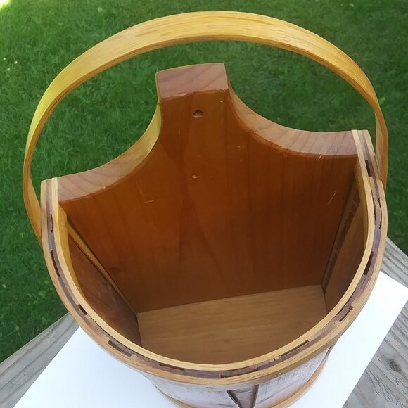 VTG hand crafted artist signed wood half bucket with handle primitive farmhouse - Picture 7 of 16